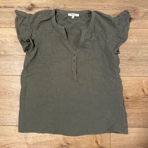 Madewell Light Spun Ruffle Sleeves Henley Top, Size XS